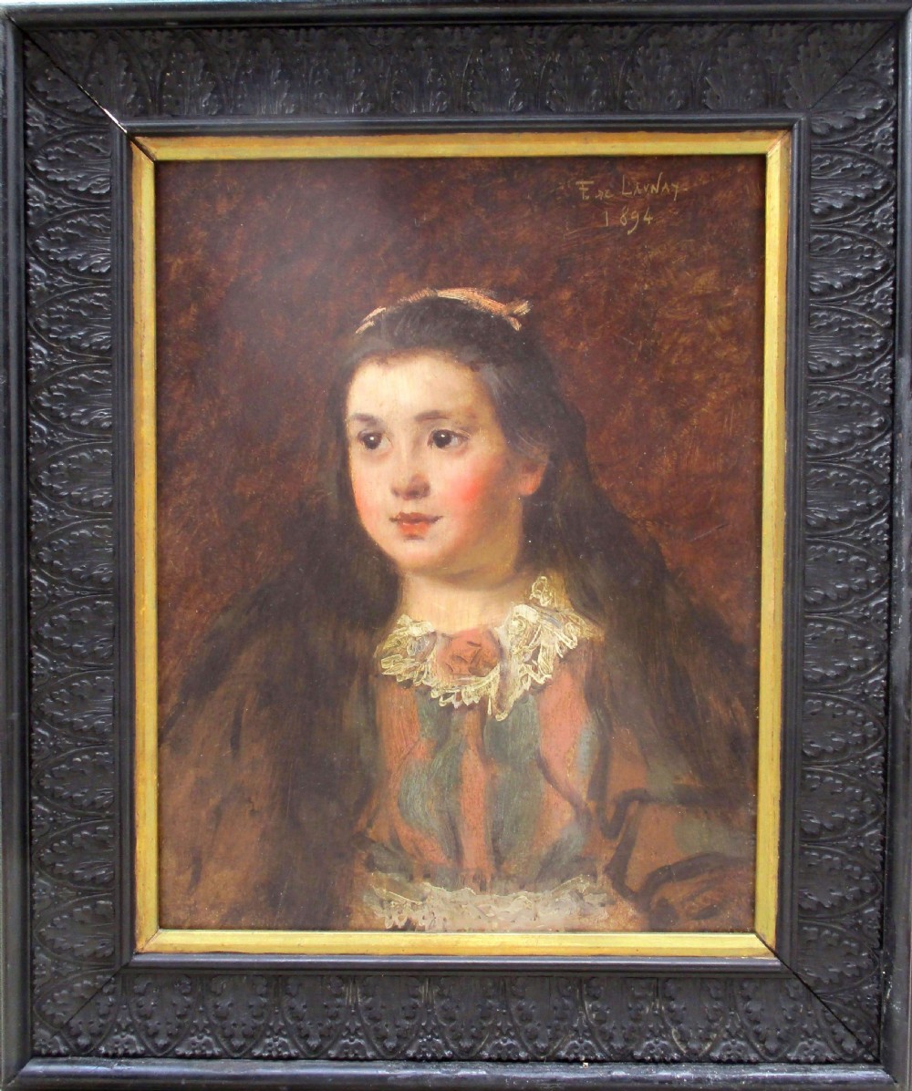 The Lace Collar Victorian French Belle Epoque portrait, Little Girl oil on panel View IV