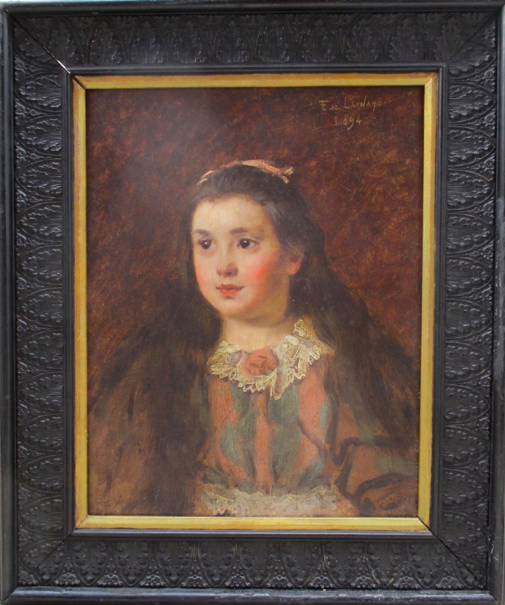The Lace Collar Victorian French Belle Epoque portrait, Little Girl oil on panel View V