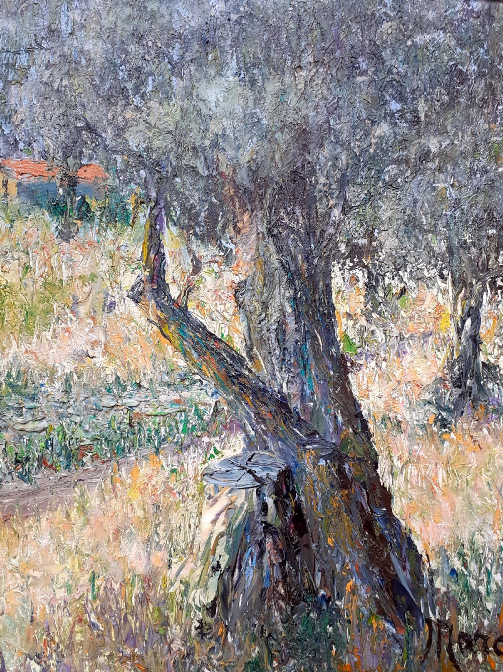 Olive trees in Provence, French post impressionist mediterranean landscape antique oil on canvas View V