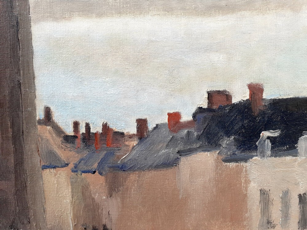 Market Day, Camden town group futurist modernist composition, French antique oil on canvas View IV