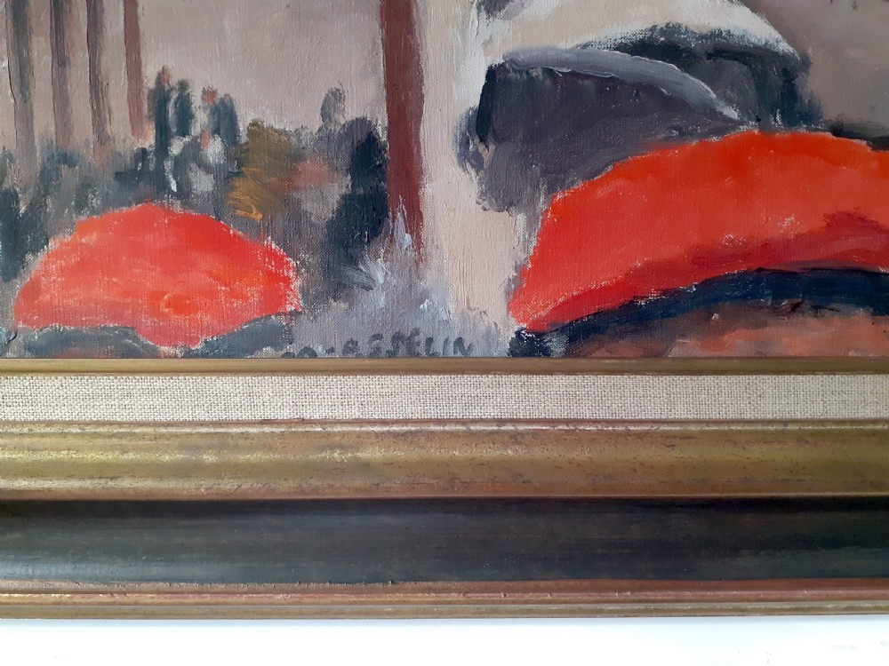 Market Day, Camden town group futurist modernist composition, French antique oil on canvas View V