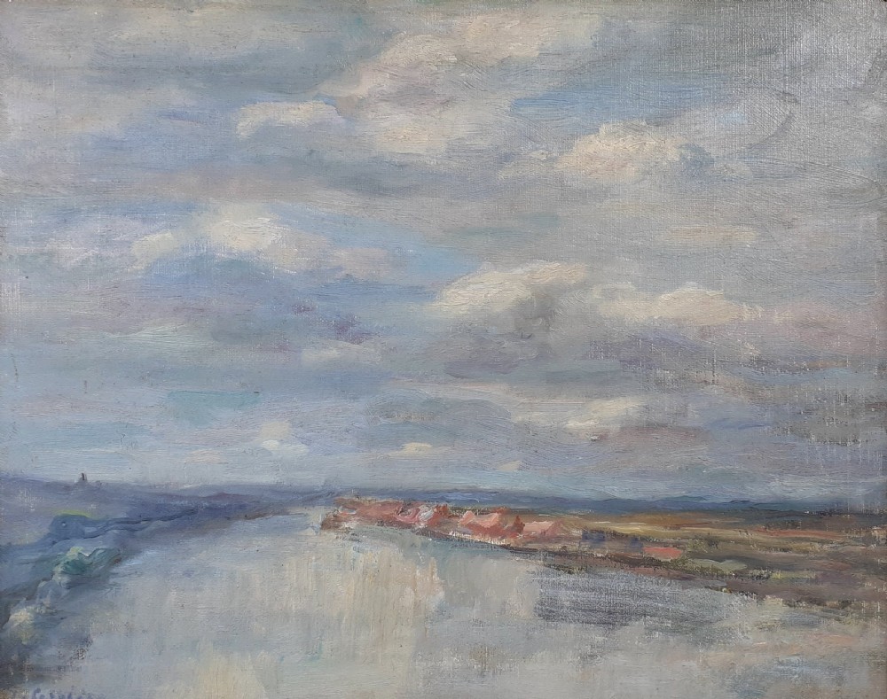 Cloud study, weather on the river, Normandy, the Seine at Lavacourt French impressionist landscape oil on canvas View V