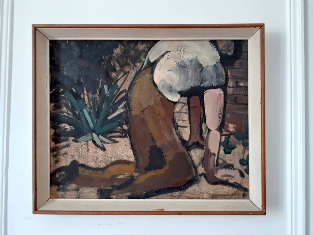 Down to earth:  the soil. gardening scene and marine landscape double sided mystery modernist painting View IV