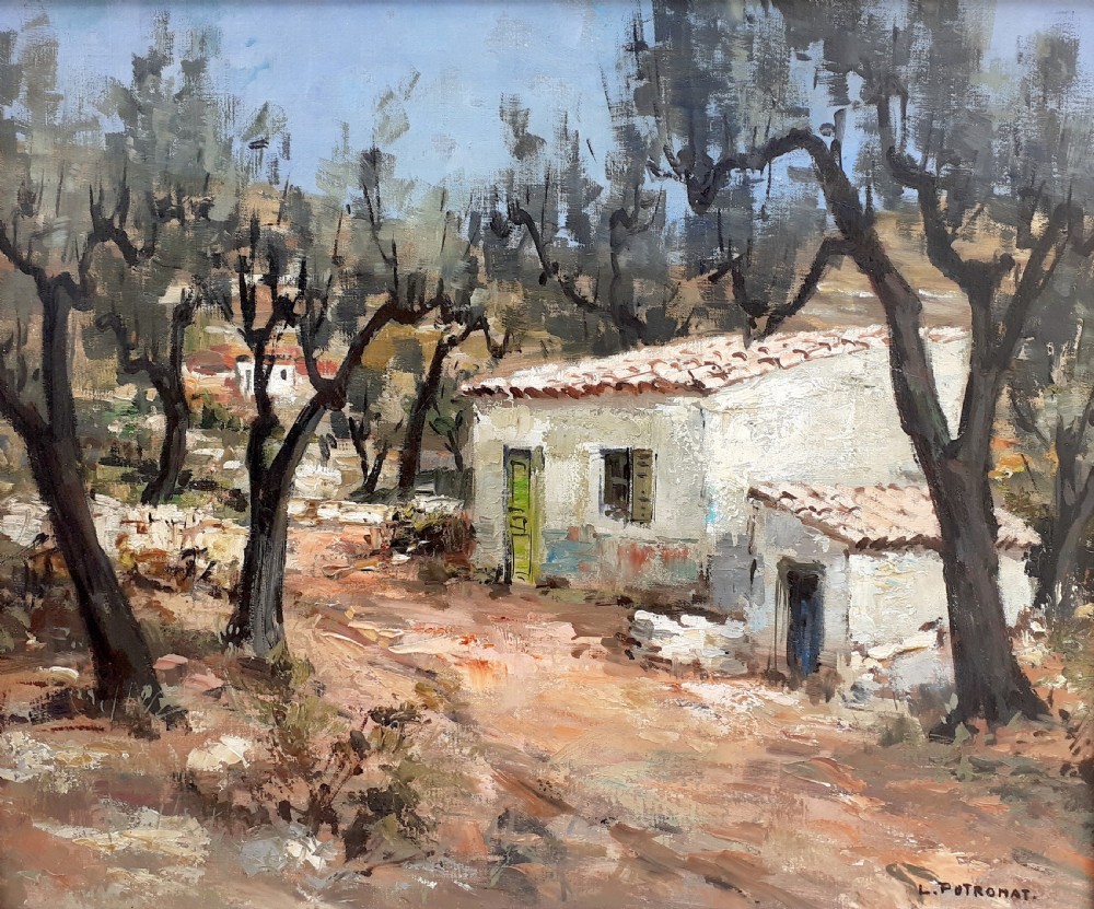 Provence, farmhouse among olive trees French Riviera mediterranean landscape oil on canvas, the South of France