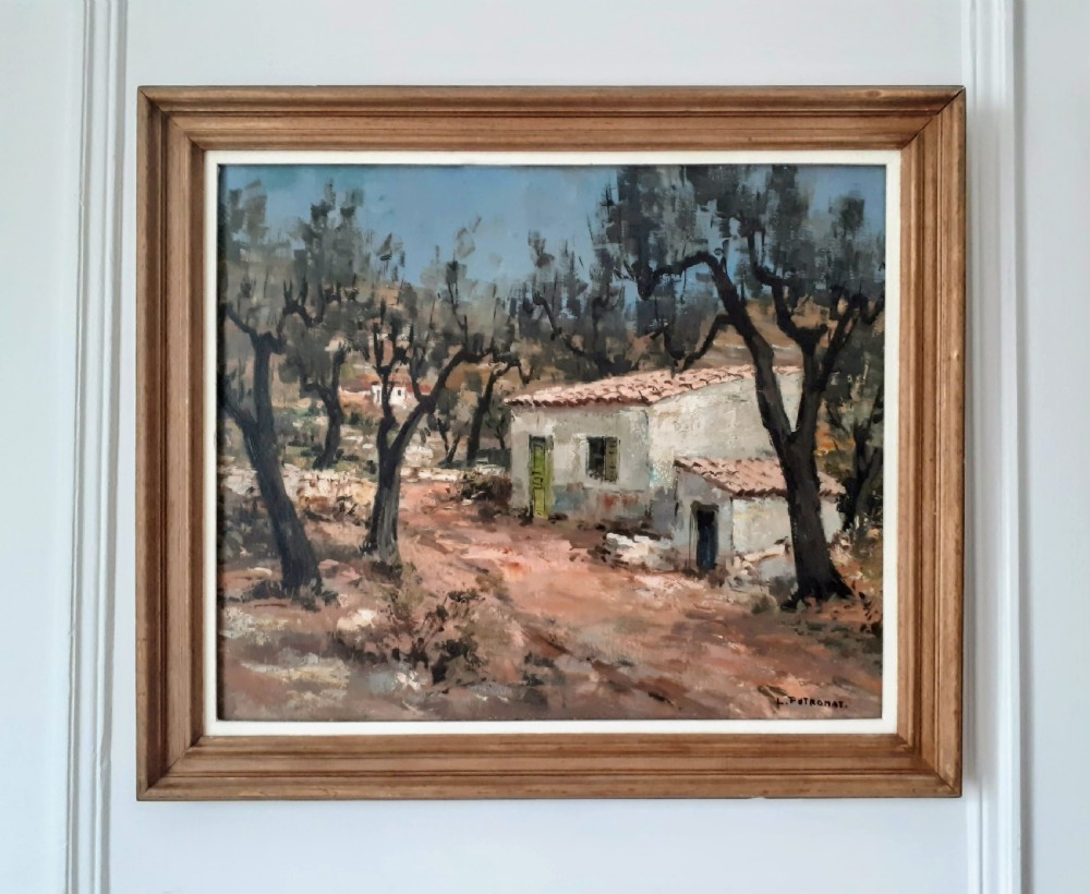 Provence, farmhouse among olive trees French Riviera mediterranean landscape oil on canvas, the South of France View III