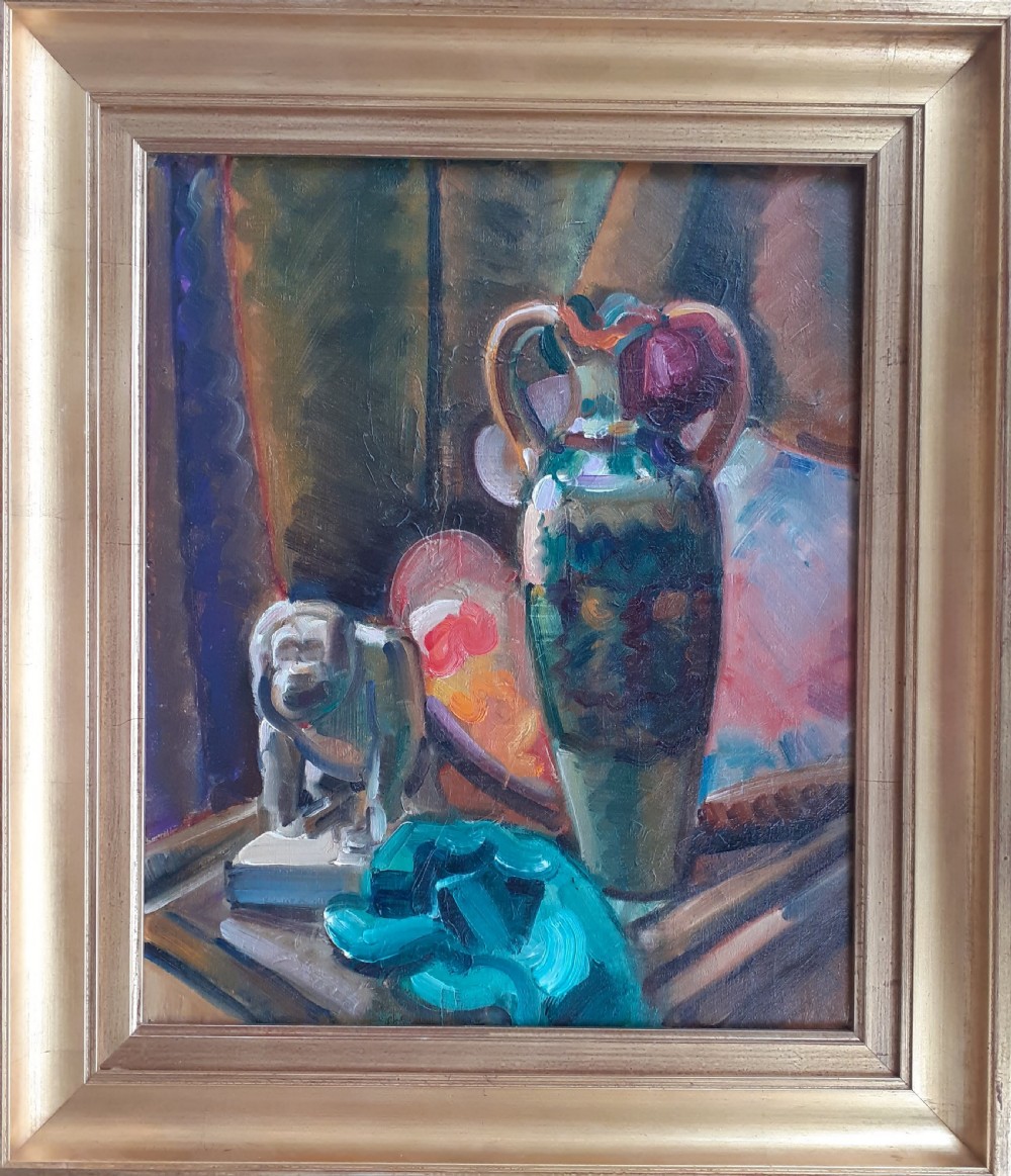 Amphora and artist's palette: French fauve still life in jewel colours oil on canvas View V