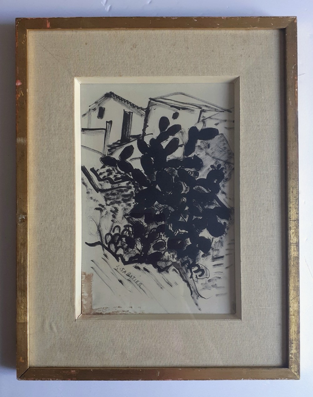 Cacti in Provence, the South of France, striking exhibited French expressionist ink drawing View II