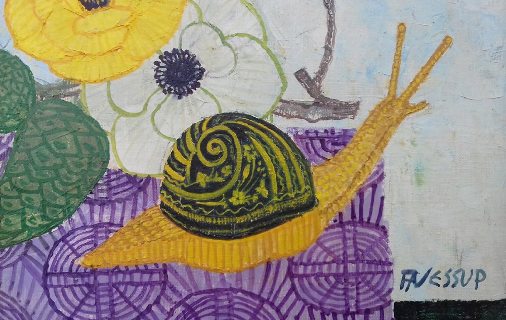 The snobbish snail: a bright colourful modernist and whimsical oil on canvas by Australian Frederic Arthur Jessup View II