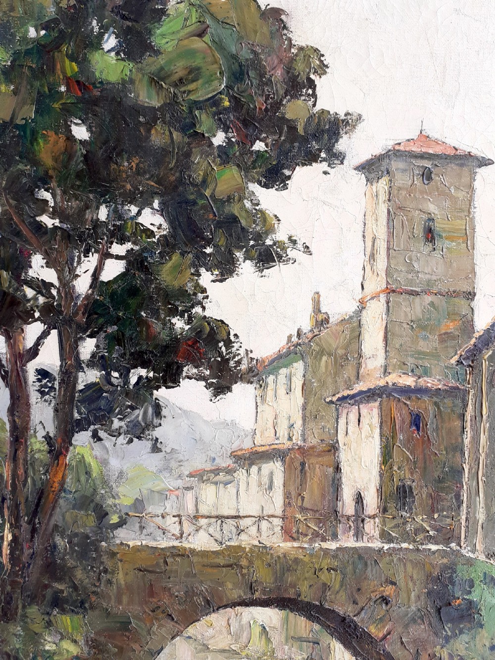 The South of France, Pyrenean hillside town landscape Basque country medieval Saint Jean Pied de Port by André Beronneau oil on canvas View IV