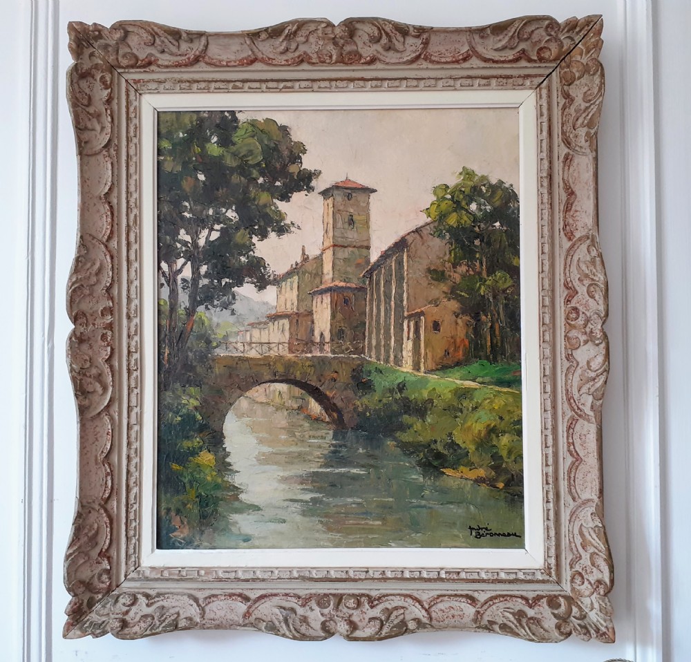 The South of France, Pyrenean hillside town landscape Basque country medieval Saint Jean Pied de Port by André Beronneau oil on canvas View III