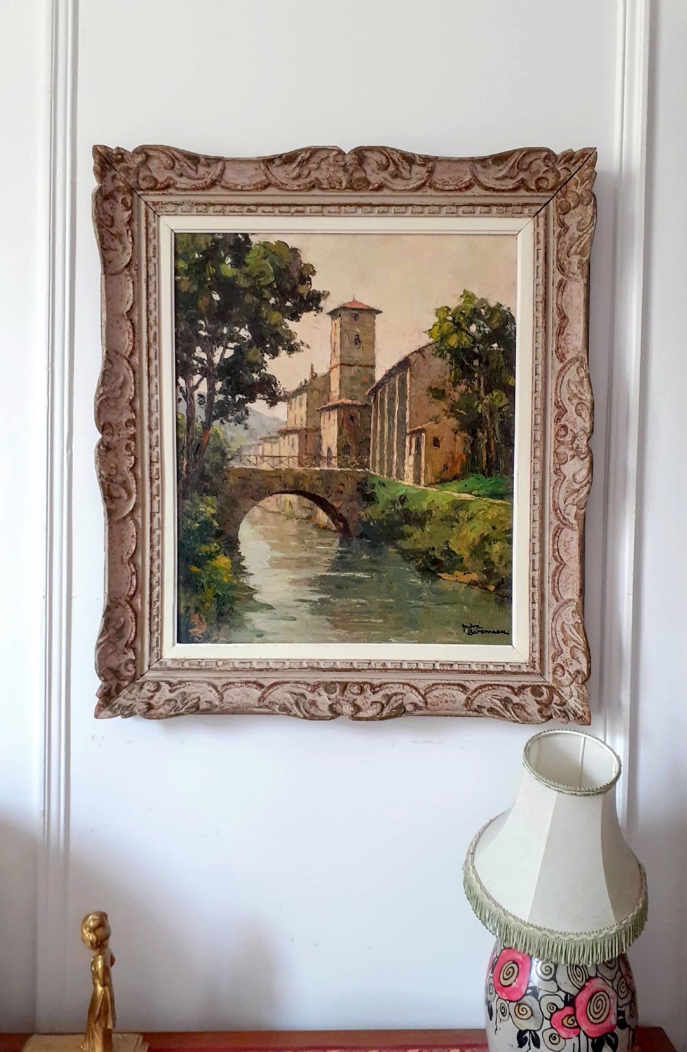 The South of France, Pyrenean hillside town landscape Basque country medieval Saint Jean Pied de Port by André Beronneau oil on canvas View VII