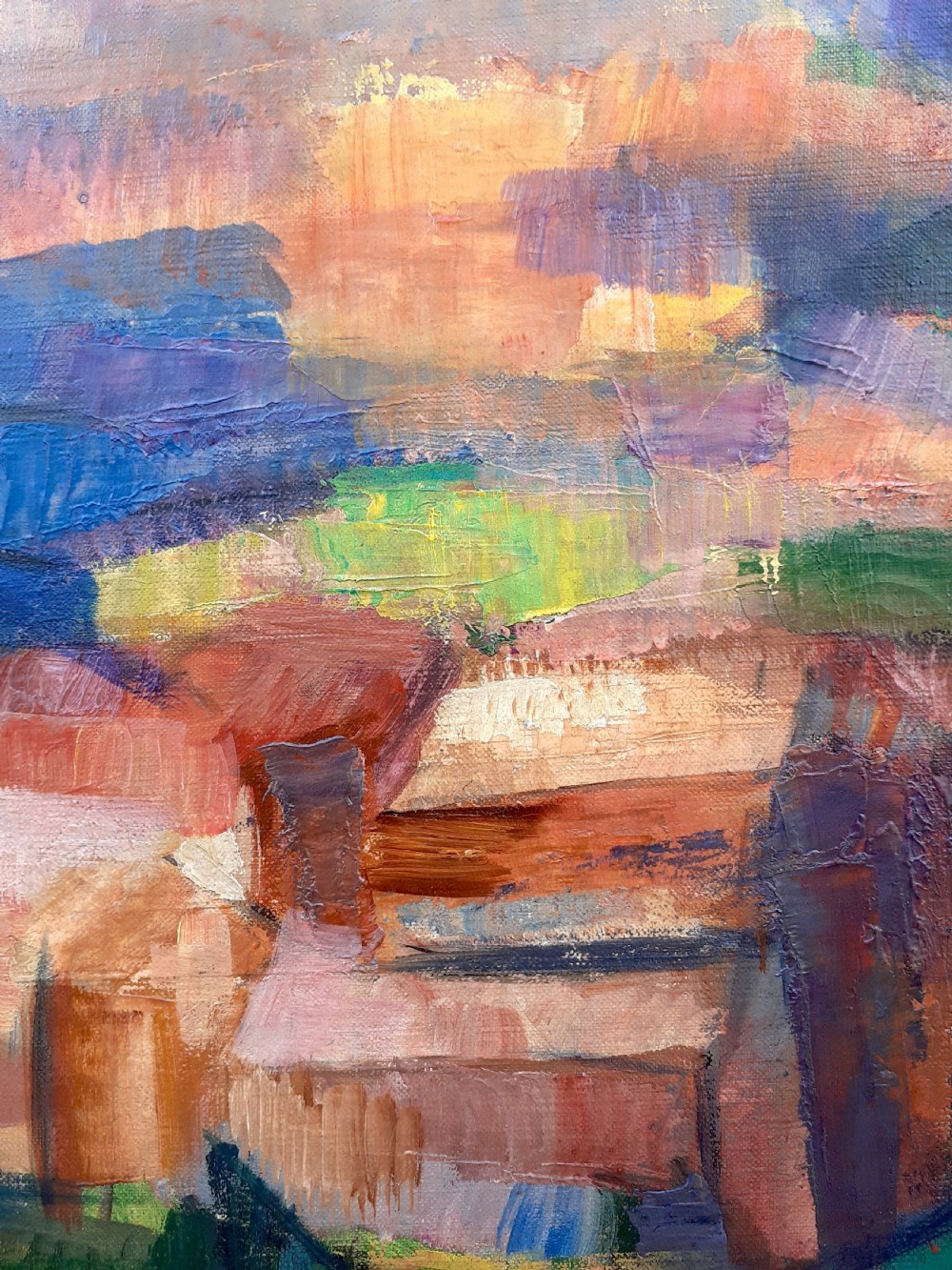 Cezannian colourist Masterpiece: Mediterranean village bathed in light: French cubist oil on canvas View V