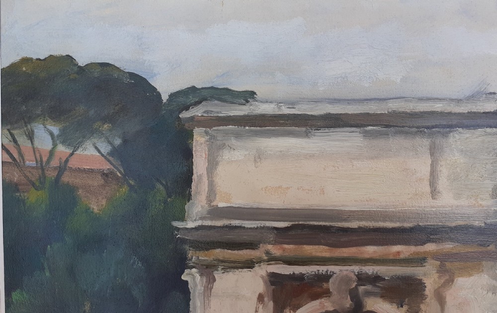 Rome, Colosseum and Titus Arch, 1932 art deco period oil on paper by French Georges Cheyssial View V