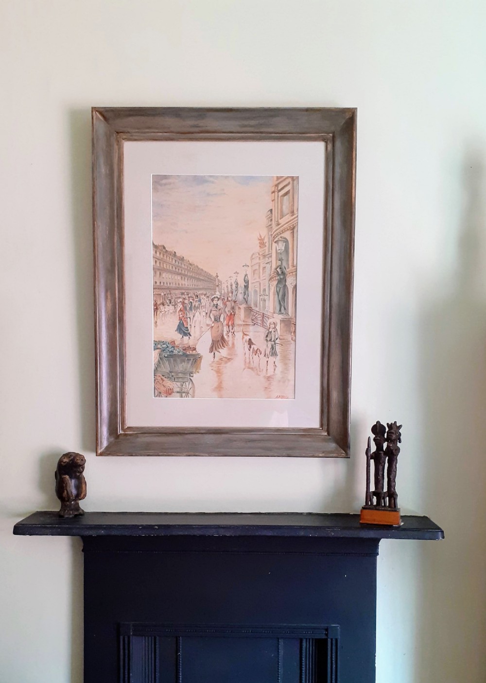 Promenading in Paris: bustling street scene Belle Epoque art nouveau period watercolour View VI