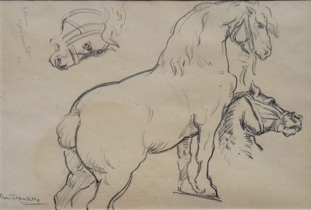 Equestrian study, horse drawing after Gericault graphite on paper 