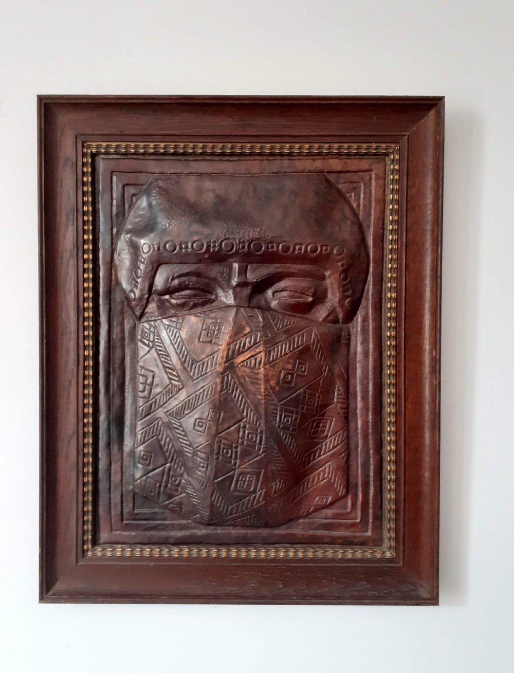 French Art deco copper bas relief sculpture - mysterious figure View III