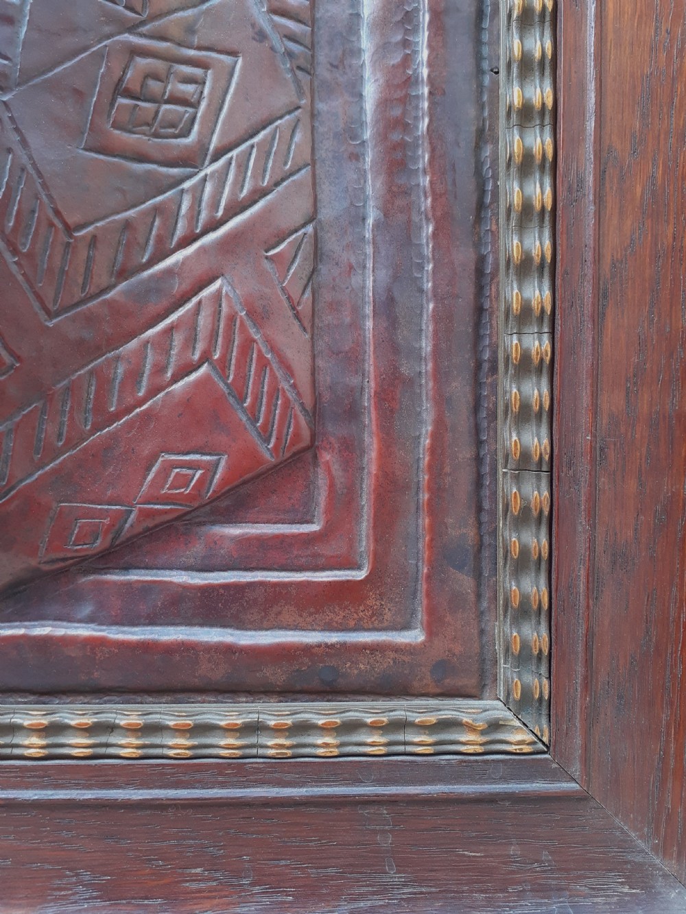 French Art deco copper bas relief sculpture - mysterious figure View IV