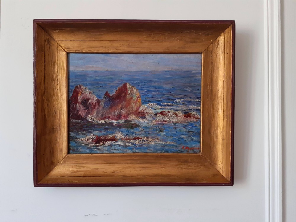 Colourist pointillist seascape, mediterranean coast, the South of France, Cassis Cote d'Azur French oil on board View III