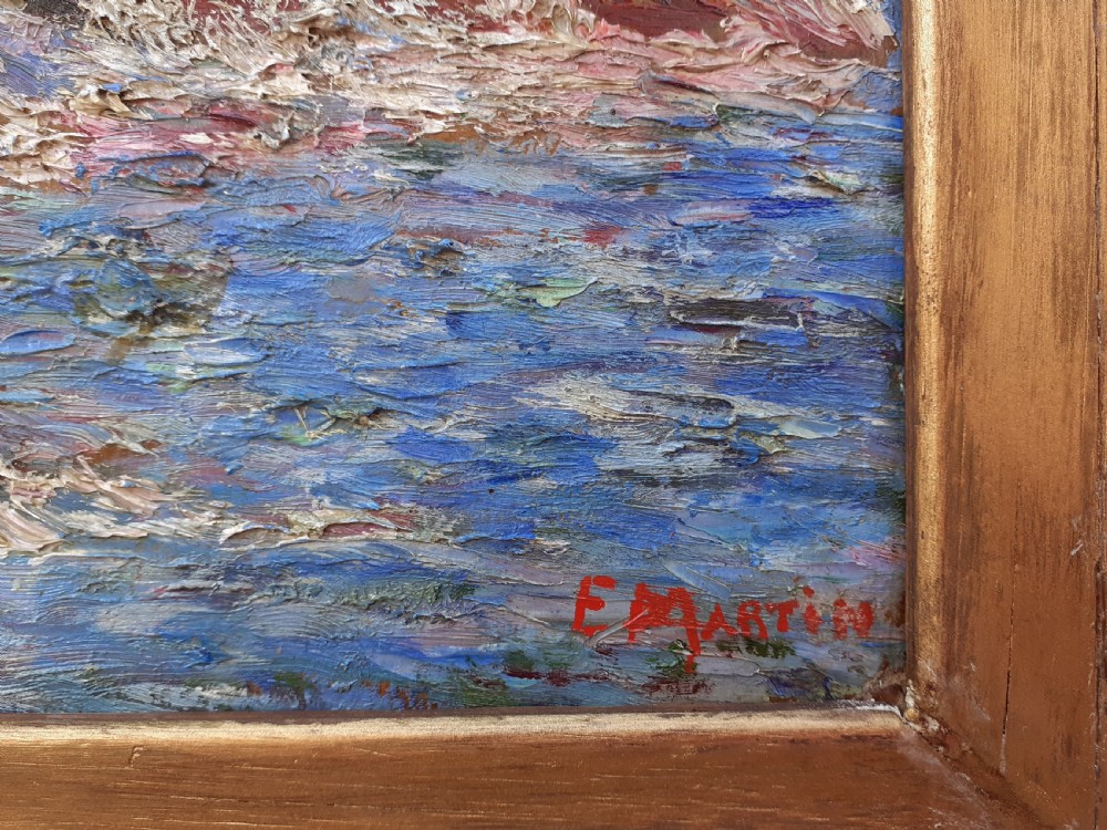 Colourist pointillist seascape, mediterranean coast, the South of France, Cassis Cote d'Azur French oil on board View IV