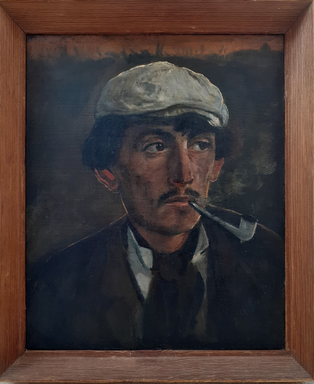 A haunting portrait of an artist, poignant realist modernity circa 1900  Austrian oil on board View V