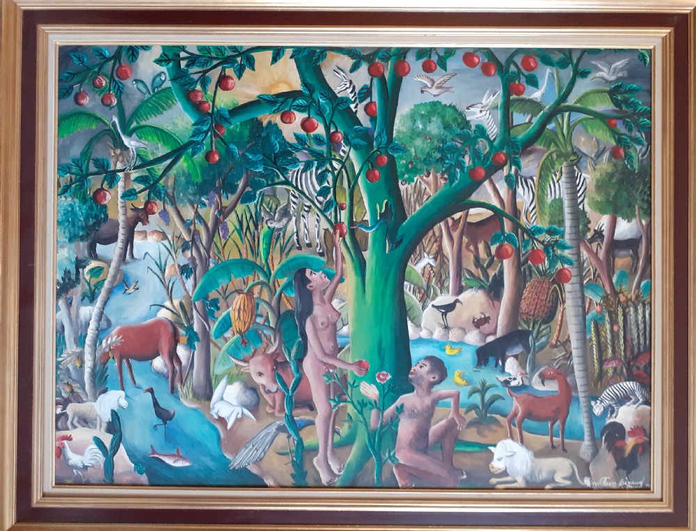 Masterpiece: The garden of Eden,  huge sumptuous colourful exuberant Paradise by Haitian Master Wilson Bigaud View VIII