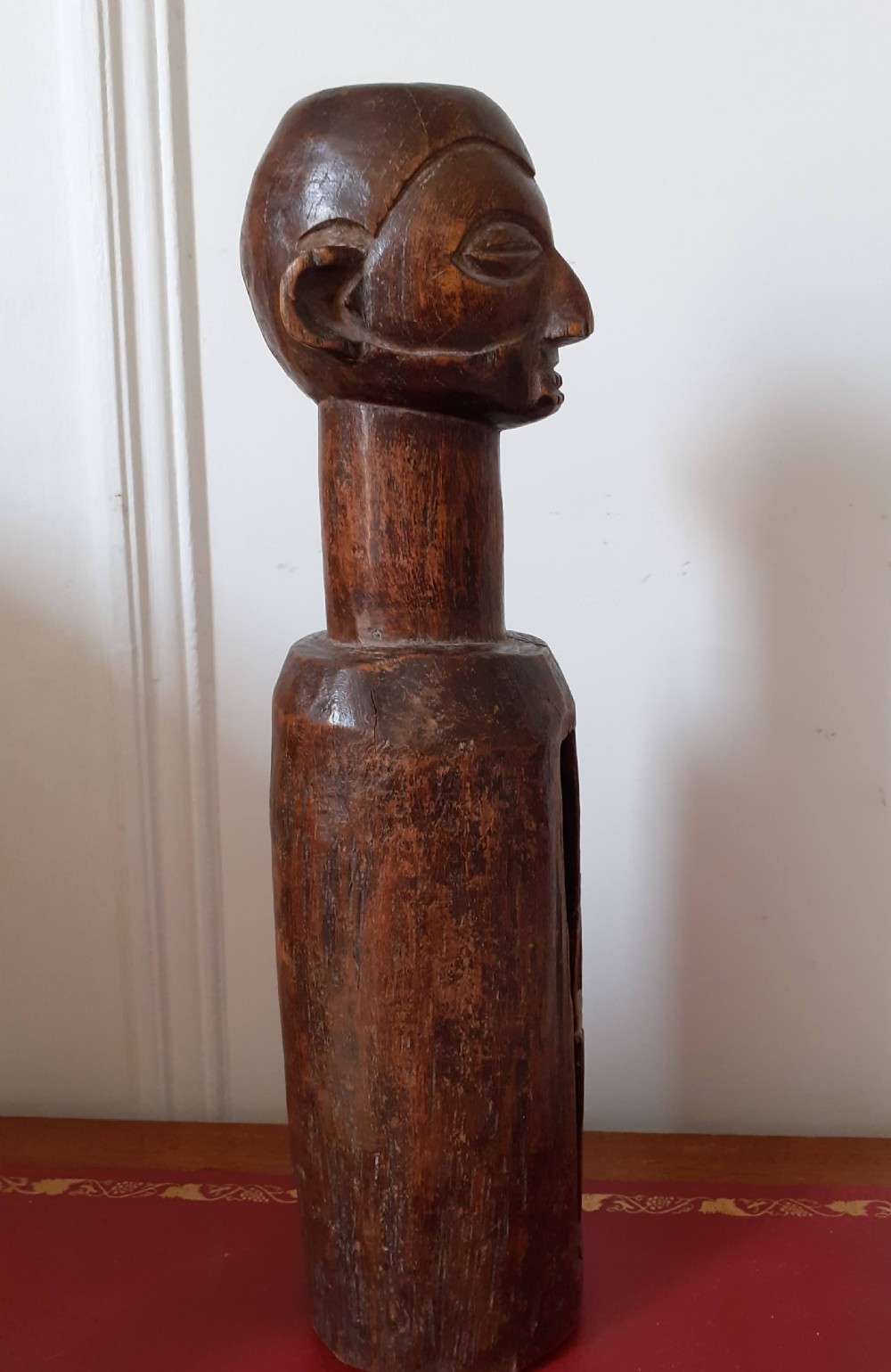 Antique tribal African Art  Yaka Suku figural wooden diviner's drum, Congo  View IV