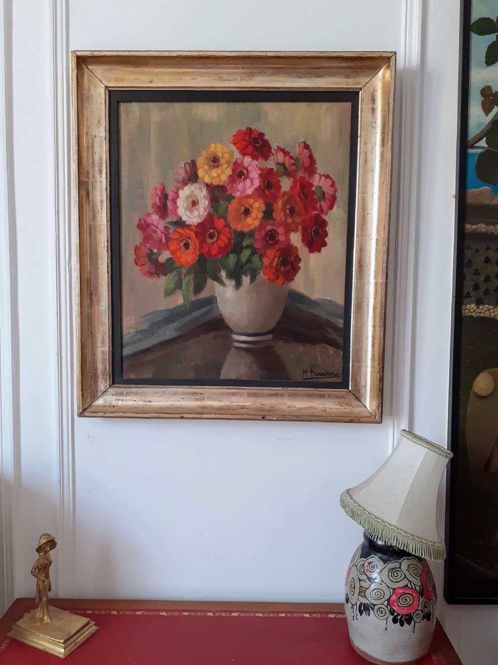 Marigold Flowers exuberant Art Deco period floral still life oil on canvas View II