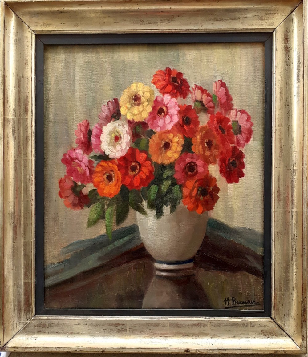Marigold Flowers exuberant Art Deco period floral still life oil on canvas View III