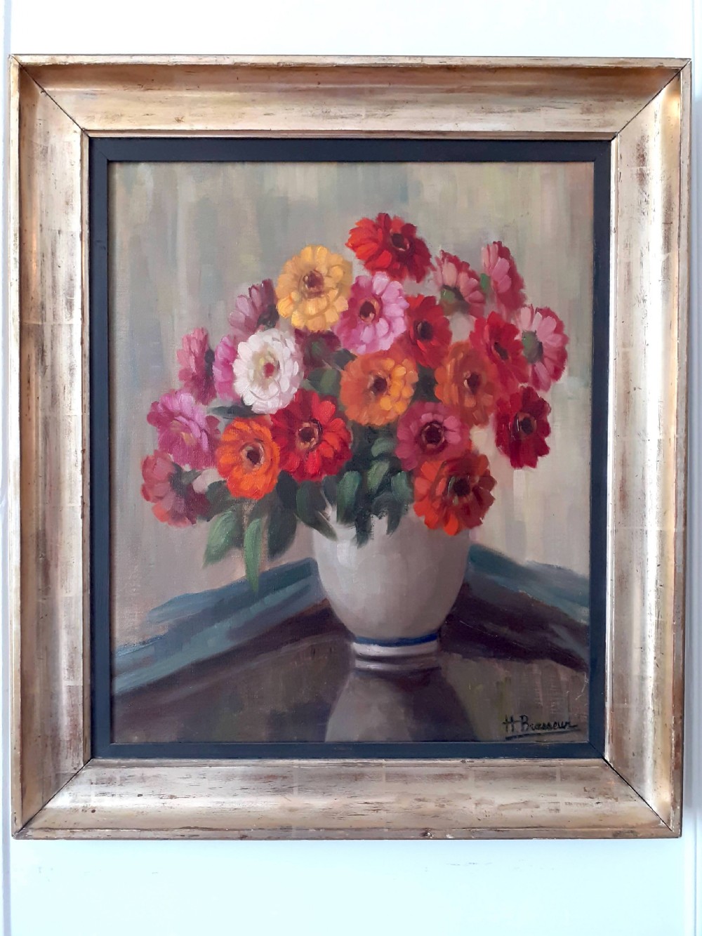Marigold Flowers exuberant Art Deco period floral still life oil on canvas View IV