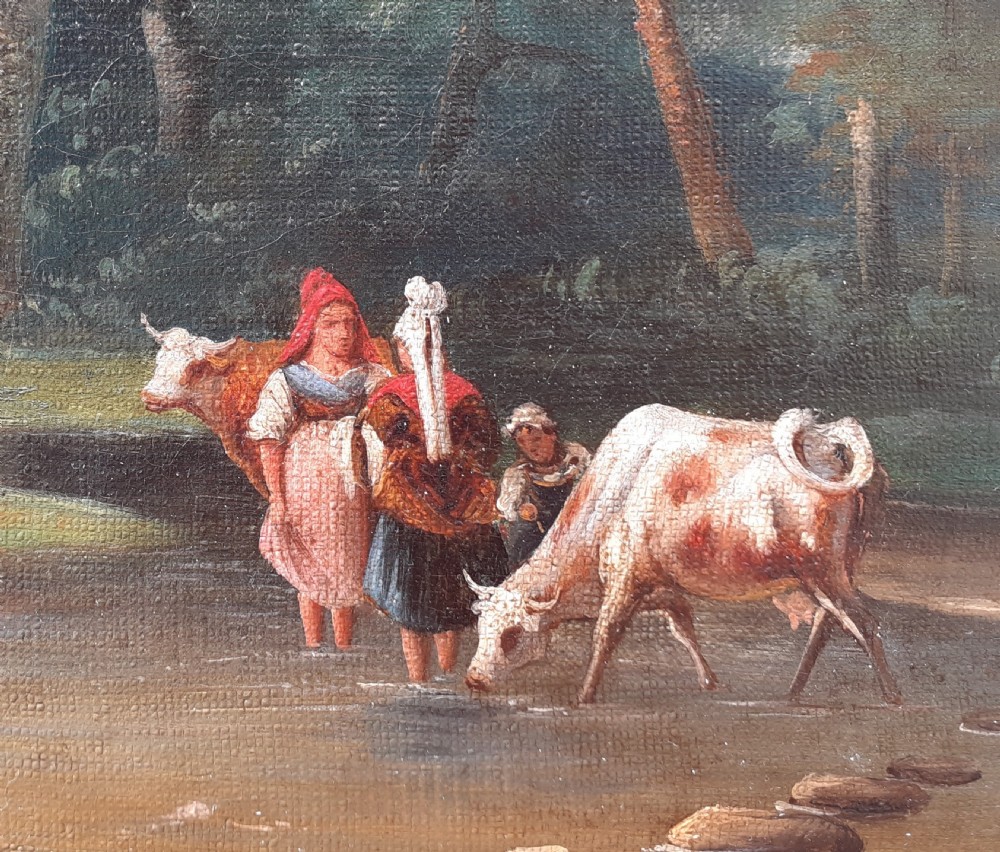 Halcyon days - shepherds and cowherds in an ideal landscape, French oil on canvas View IV