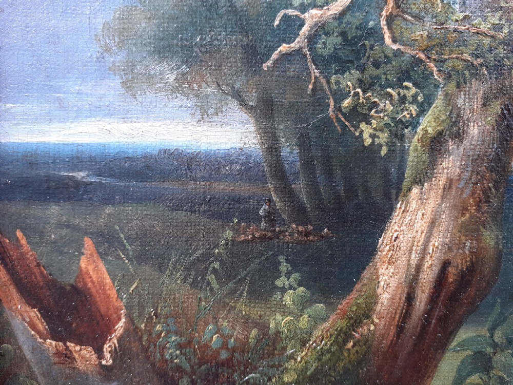 Halcyon days - shepherds and cowherds in an ideal landscape, French oil on canvas View V