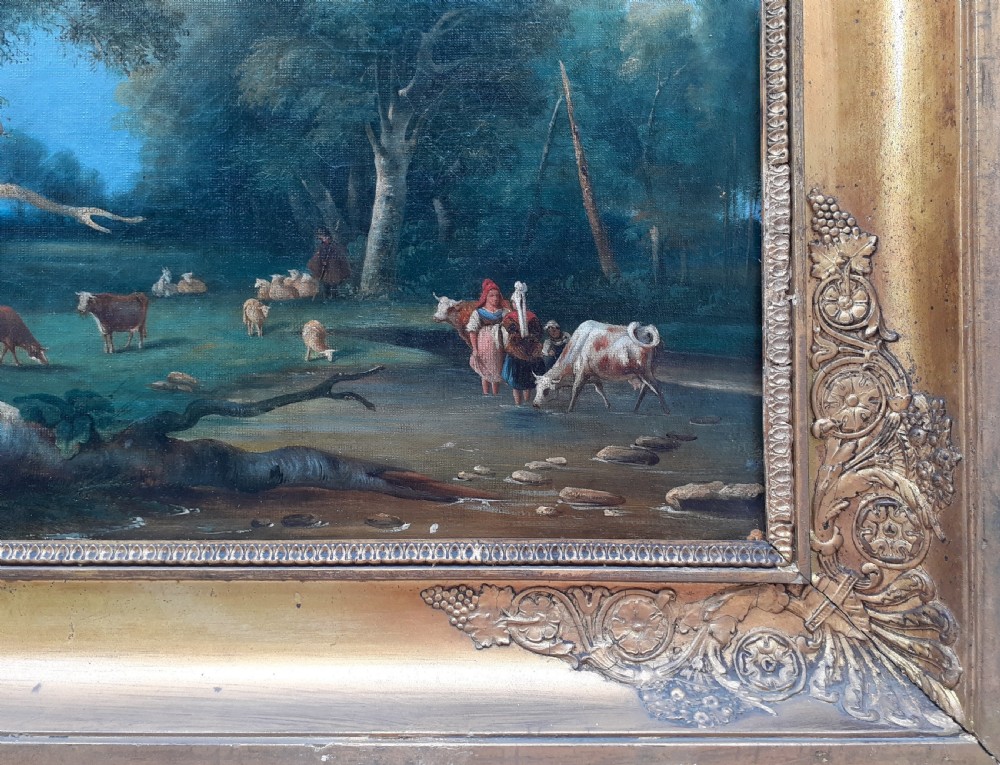 Halcyon days - shepherds and cowherds in an ideal landscape, French oil on canvas View VIII