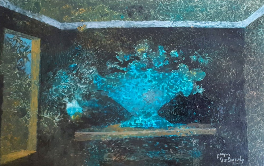 The blue vase, the open window: mysterious modernist masterpiece French antique oil 