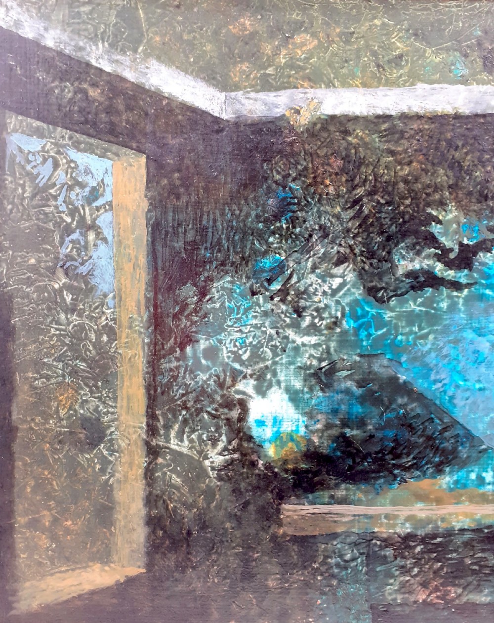The blue vase, the open window: mysterious modernist masterpiece French antique oil  View V