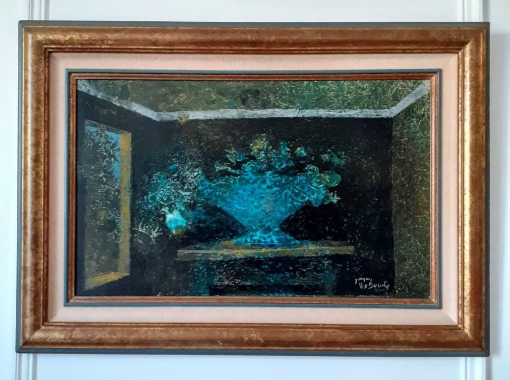 The blue vase, the open window: mysterious modernist masterpiece French antique oil  View VIII