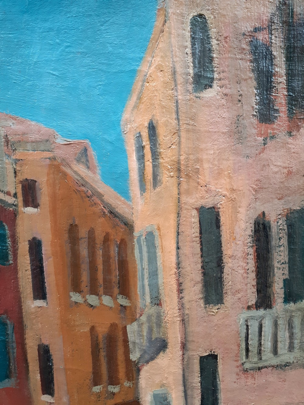 Venice, terracotta buildings Venetian canal with gondolier art deco period French oil on canvas View VII