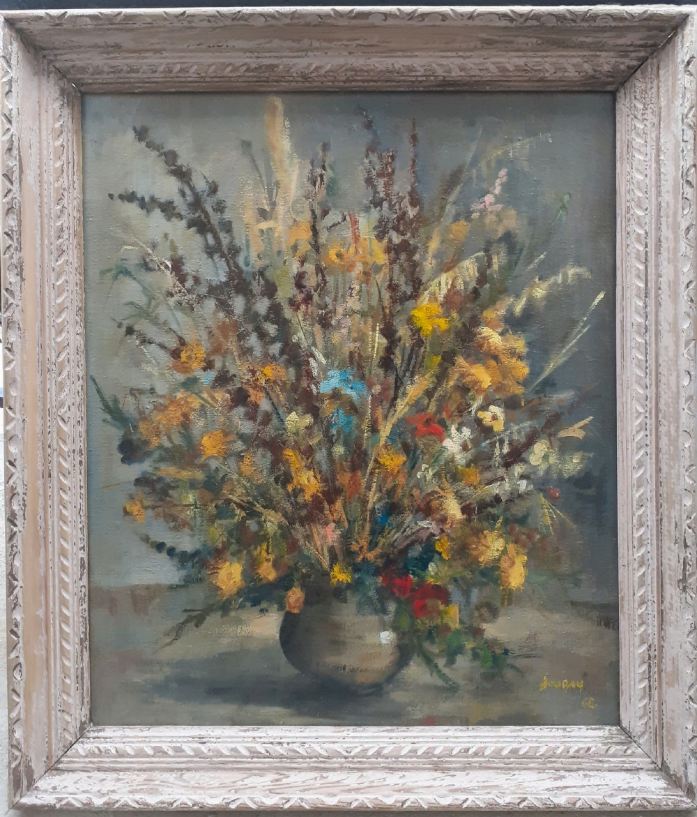The resilience of field flowers: French mediterranean floral still life oil on canvas, the South of France View IV