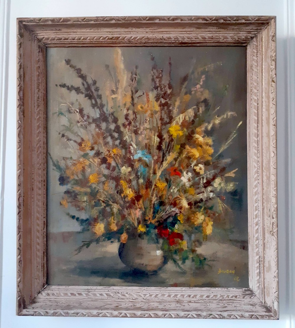 The resilience of field flowers: French mediterranean floral still life oil on canvas, the South of France View V