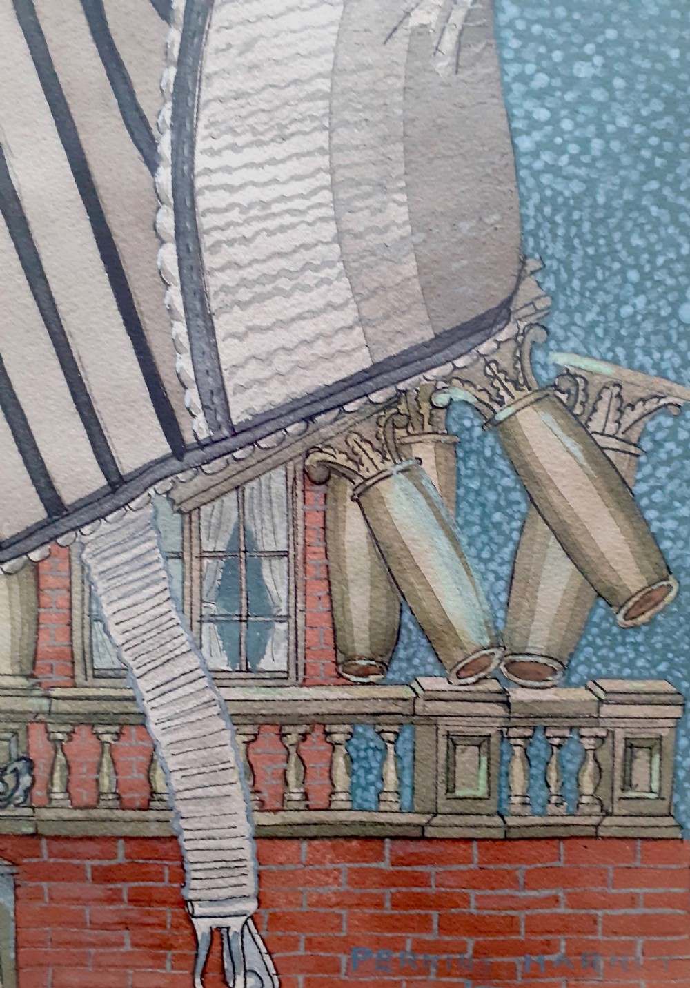 Masterpiece: huge Surrealist The Victorian House - prestigious provenance  American mid century Modernist, with Crane Kalman London Lightening Strikes painting  View III