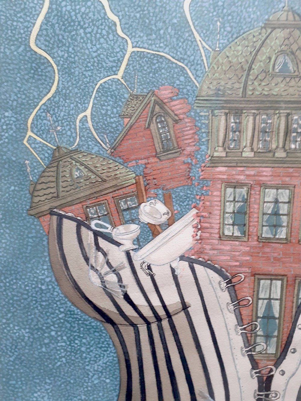 Masterpiece: huge Surrealist The Victorian House - prestigious provenance  American mid century Modernist, with Crane Kalman London Lightening Strikes painting  View IV