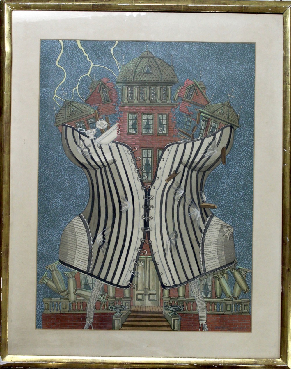 Masterpiece: huge Surrealist The Victorian House - prestigious provenance  American mid century Modernist, with Crane Kalman London Lightening Strikes painting  View VIII