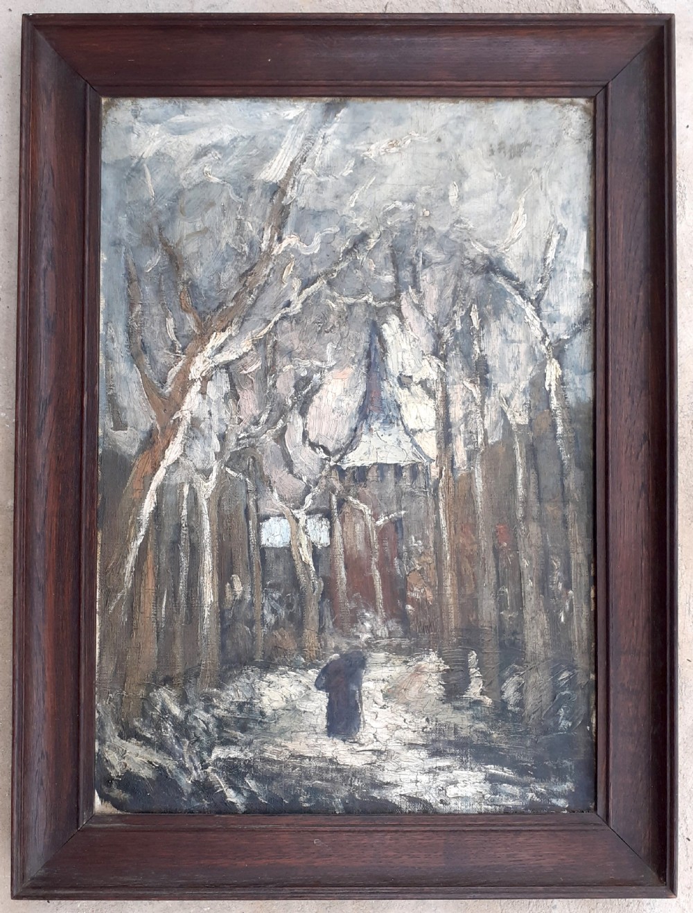 Winter Woods, the impression of snow, 1907: French arts and crafts art nouveau oil on canvas, Brittany  View II