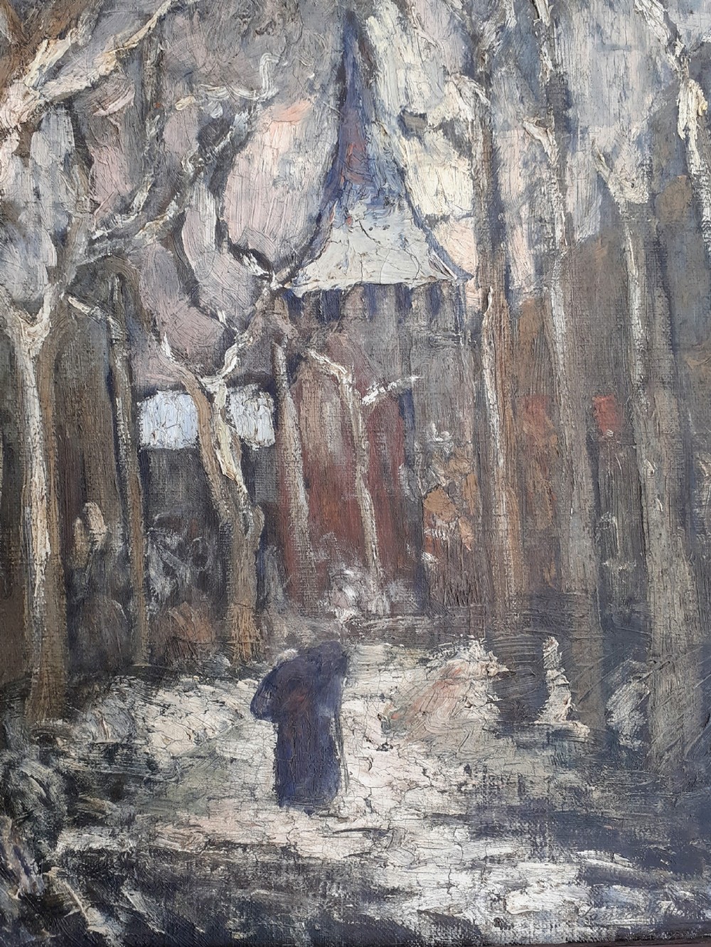 Winter Woods, the impression of snow, 1907: French arts and crafts art nouveau oil on canvas, Brittany  View IV