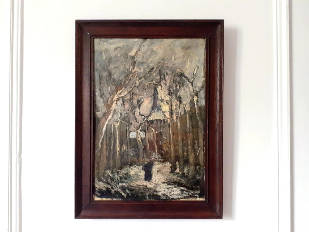 Winter Woods, the impression of snow, 1907: French arts and crafts art nouveau oil on canvas, Brittany  View VIII
