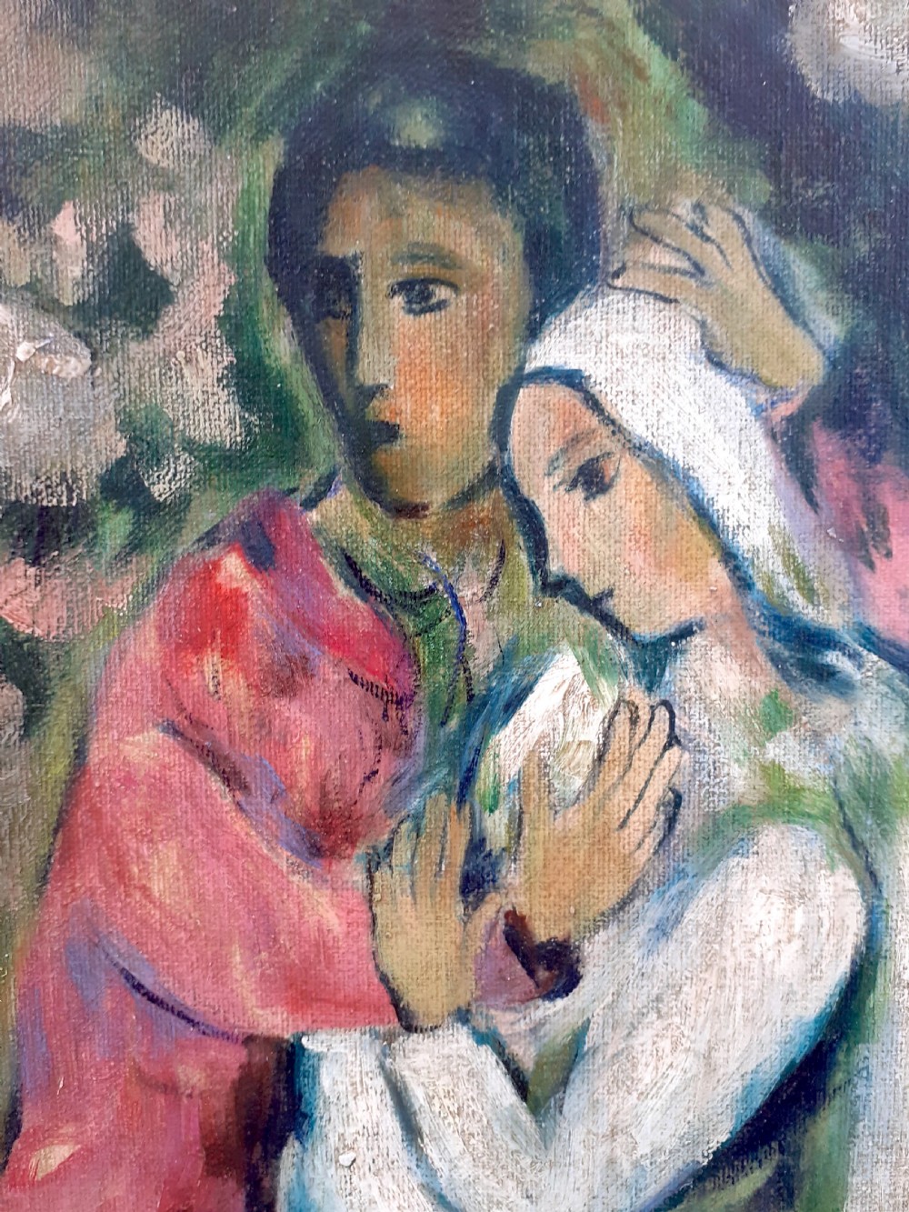 The lovers, wedding day: Polish French Jewish antique magical oil on canvas View IV