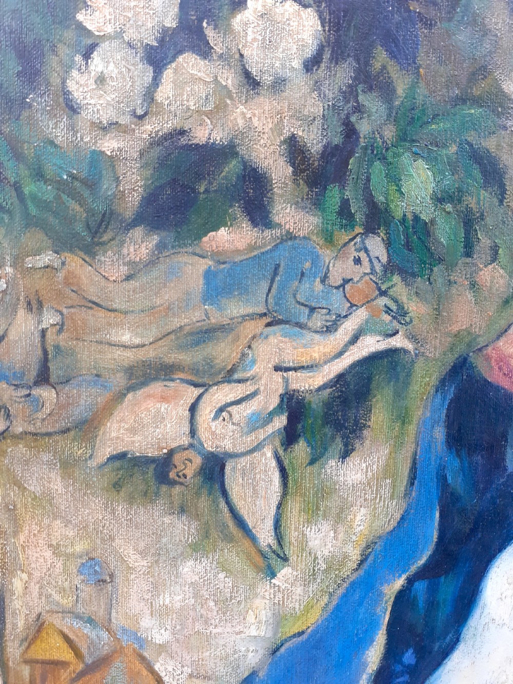 The lovers, wedding day: Polish French Jewish antique magical oil on canvas View V