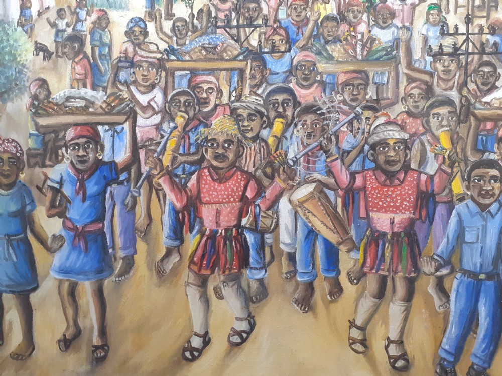 Music! Large important colourful Voodou Easter Celebration by Haitian Master Wilson Bigaud  oil on canvas View II