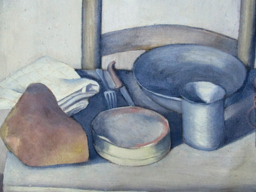 Wartime still life, 1945: humble things, bread and cheese, French masterpiece by a mysterious artist oil on canvas View III