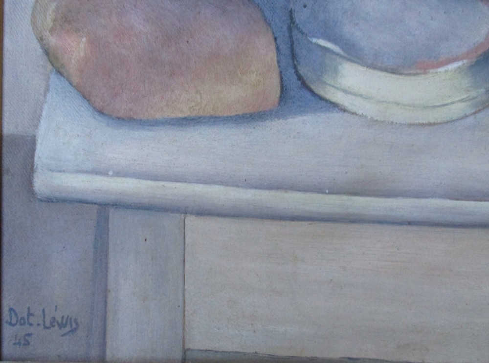 Wartime still life, 1945: humble things, bread and cheese, French masterpiece by a mysterious artist oil on canvas View V