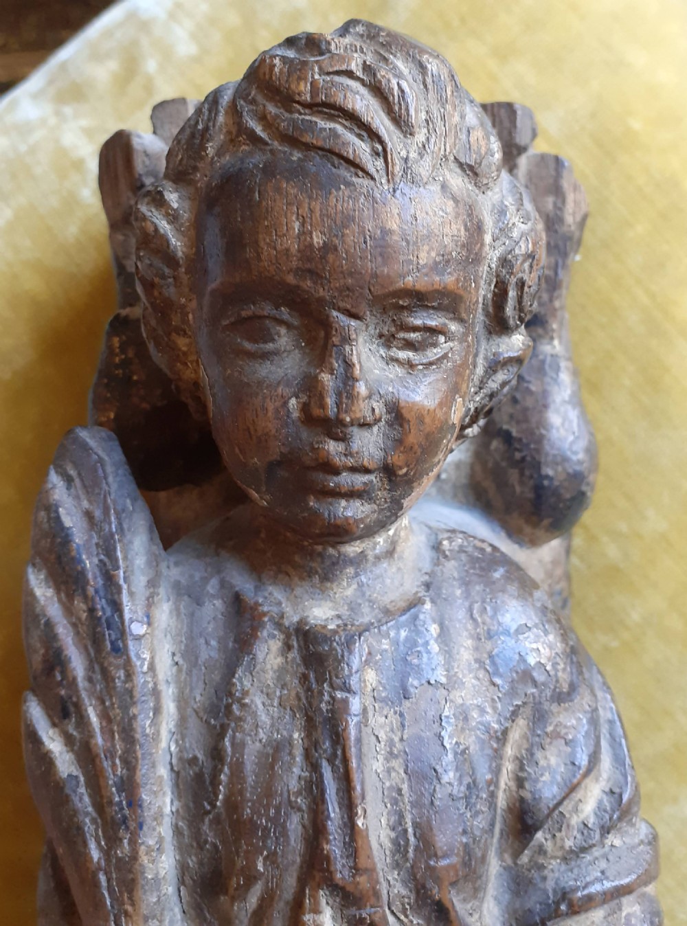 Early 17th Century sculpture of an Angel, antique Baroque carving Renaissance wood View V